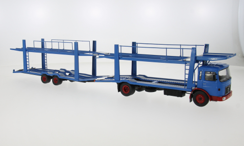 MAN F7 Autotransporter met aanhanger 1970 Blauw/Rood - 1:43